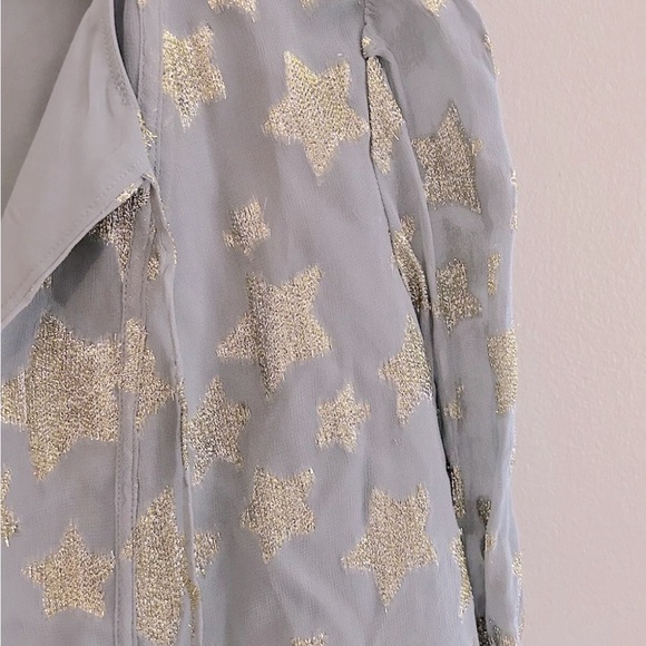 Loft / Petite Shimmer Gold Star Tiered Mini Dress | Size Large L - Picture 7 of 9